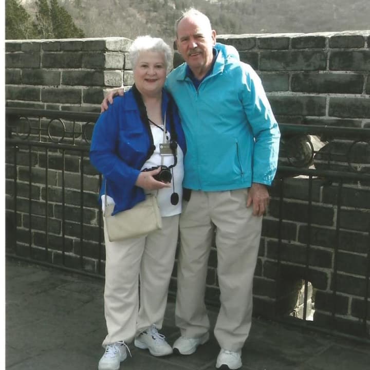 Ann O&#x27;Brien with husband, Bill, at the Great Wall of China in April, 2015.