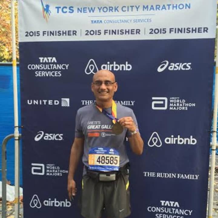 Jaydip Patel of Ossining finished the New York City Marathon on Sunday for the second straight year. 