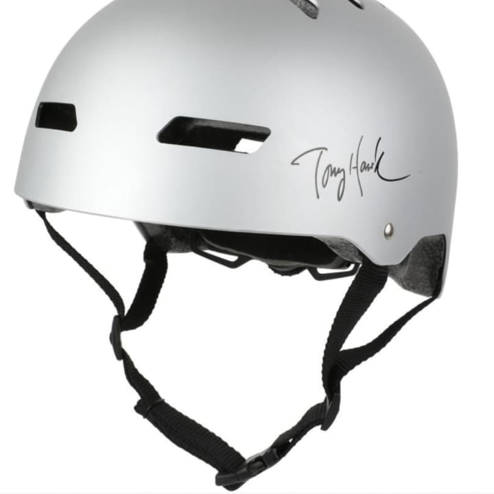 The recalled Tony Hawk Silver Metallic helmet.