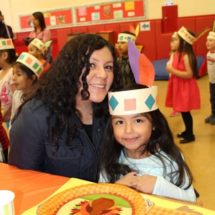 Students and family members celebrate Thanksgiving on Monday at the John Paulding Elementary School in Tarrytown.