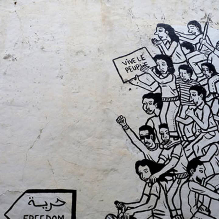 &#x27;Freedom Tunis,&quot; a mural by the Zoo Project in Tunis, Tunisia is an example of artwork inspired by the 2011 Arab Spring uprisings. &quot;Creative Dissent,&quot; a traveling exhibit, will make the final stop of a three-year world tour at the Pelham Art Center.