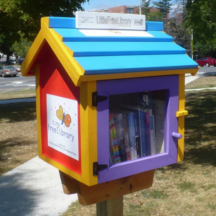 The Tiny Free Library at the corner of North Dean Street and Demarest Avenue in Englewood is a prototype for other possible tiny libraries around town, sponsored by the Friends of the Englewood Library and the Englewood Library