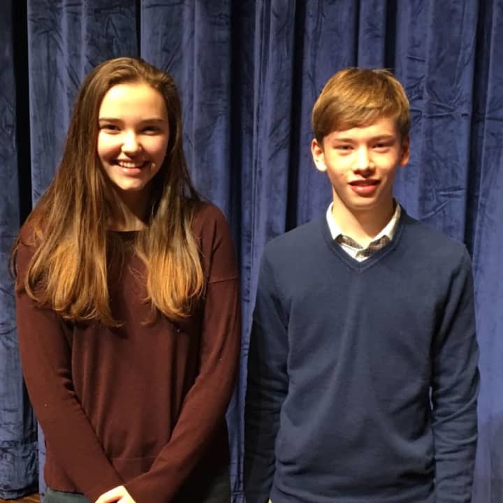 Bronxville High School sophomores Olivia Lewis and Jack Kochansky named winner and runner-up, respectively, in the school-wide Poetry Out Loud competition.