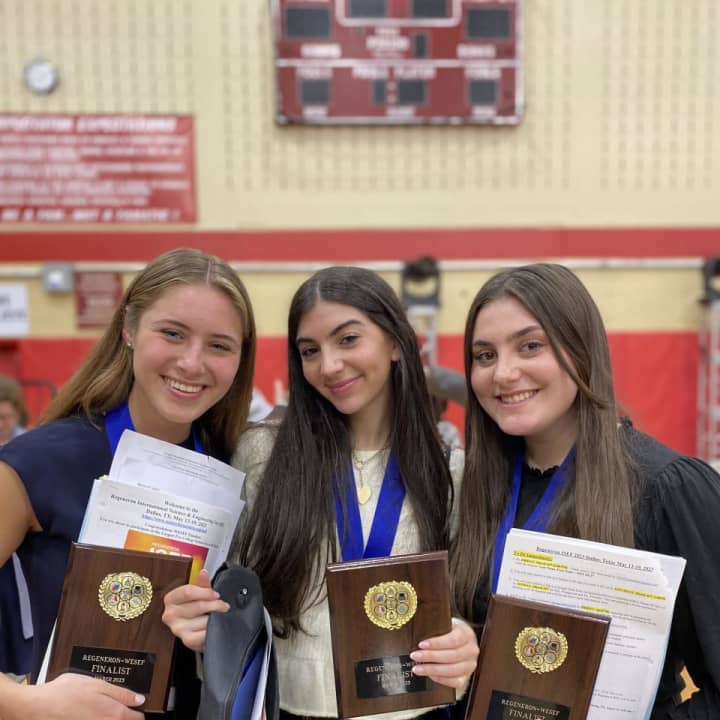 Byram Hills High School seniors Samantha Milewicz (left), Chloe Bernstein (middle), and Emily Stangel (right) are all advancing to the Regeneron International Science and Engineering Fair in Dallas, Texas, where they will compete for $6 million.