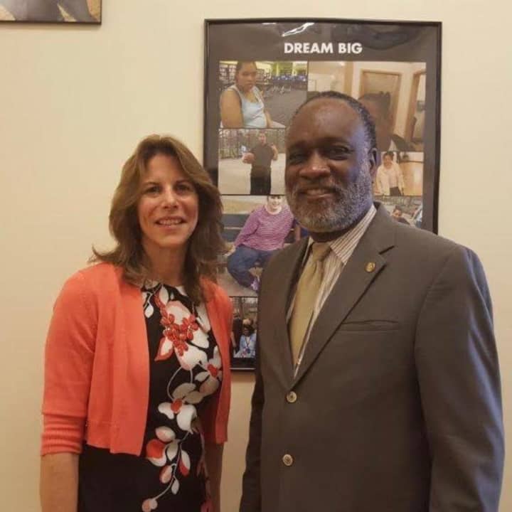 Denise Walsh, Assistant Executive Director of Intellectual/Developmental Disabilities Services at Leake &amp; Watts, and Mount Vernon City Council Member J. Yuhanna Edwards at an open house for the Adult Habilitation facility.