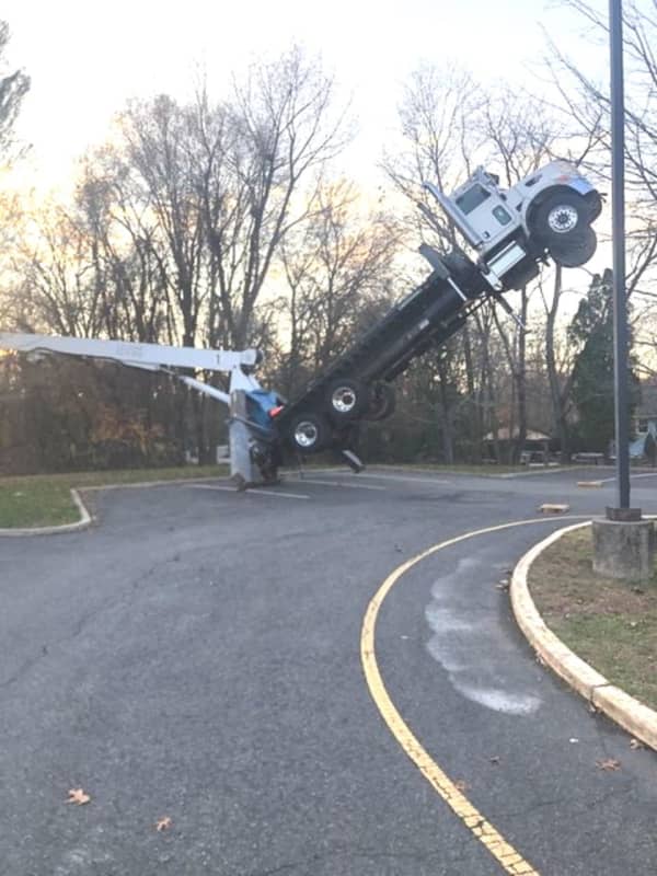 Crane Taken Out For Spin Topples In Bergen Grade School Parking Lot