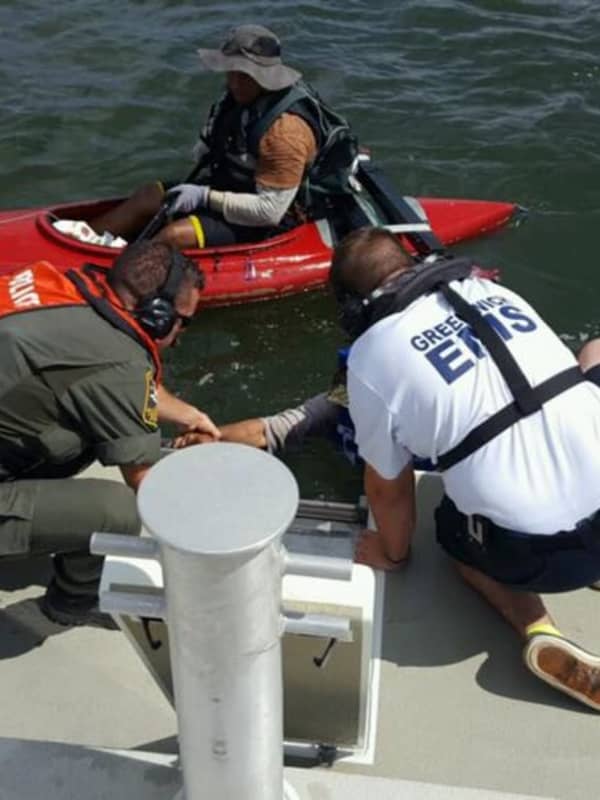 Police Rescue Kayaker Near Red Rock In Long Island Sound