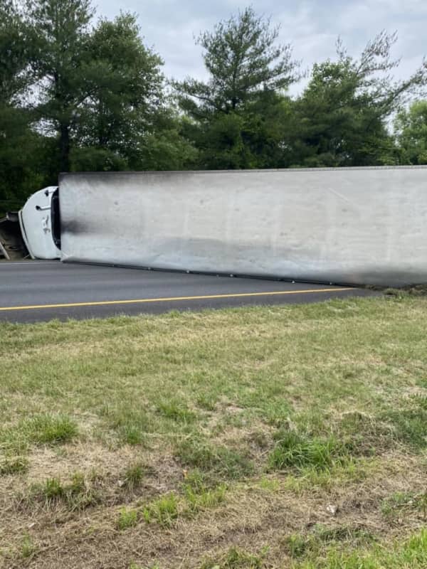Overturned Tractor-Trailer Blocks Busy Roadway In Harford County