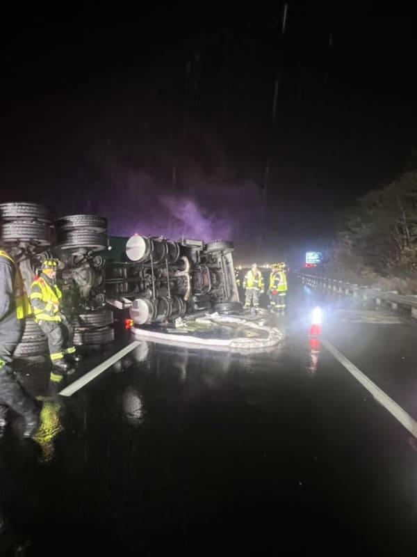 Tractor Trailer Overturns On Route 80