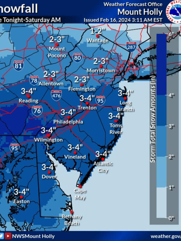 Four Inches Of Snow Forecasted Along Jersey Shore Overnight