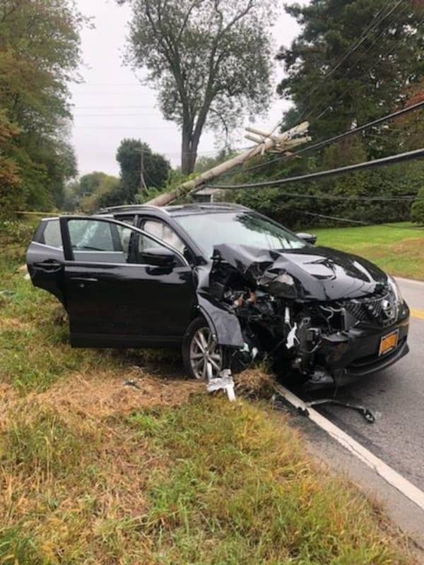 Crash Closes Road, Knocks Down Utility Pole In Rockland