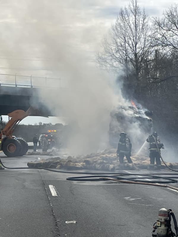 Tractor-Trailer Hauling Hay Catches Fire, Ties Up Traffic On I-70 In Frederick County