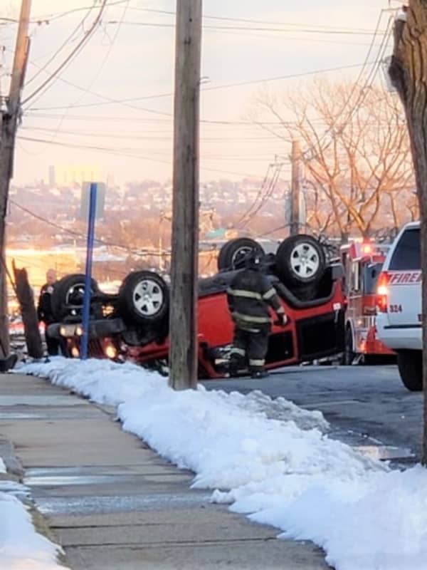 SUV Hits Utility Pole, Overturns In Hackensack