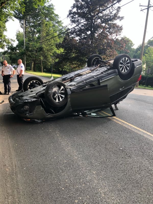 Car Overturns After Crashing Into Retaining Wall In Airmont