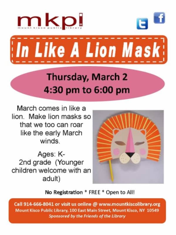 Mount Kisco Library Starting March With Lion Masks