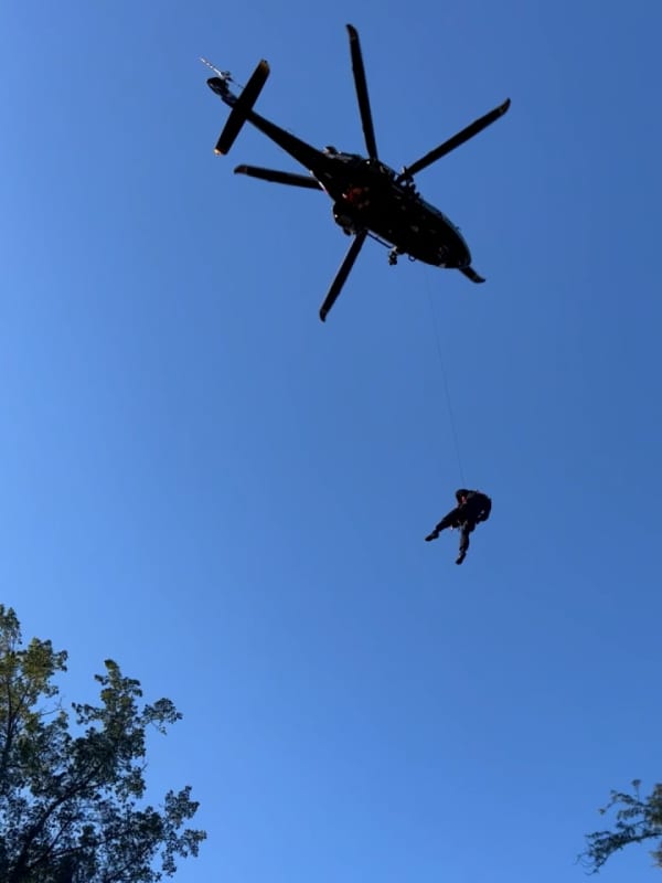 Injured Mountain Biker Hoisted 100 Feet By Maryland State Police Helicopter To Area Hospital