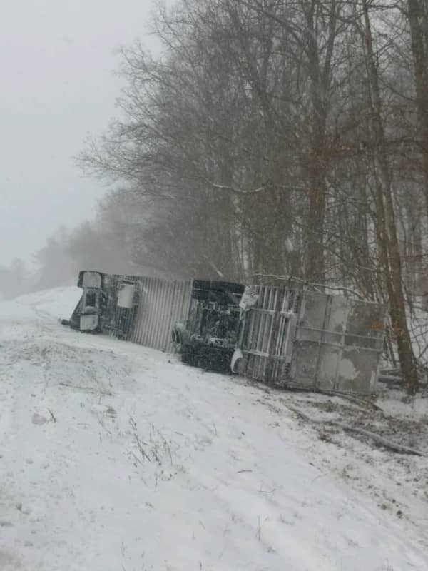 Tractor-Trailer Crashes Down Embankment On I-84