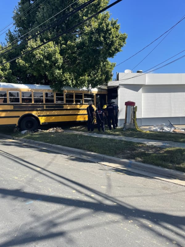 One Hospitalized When School Bus Crashes Into Gas Station Building In Prince George's County.