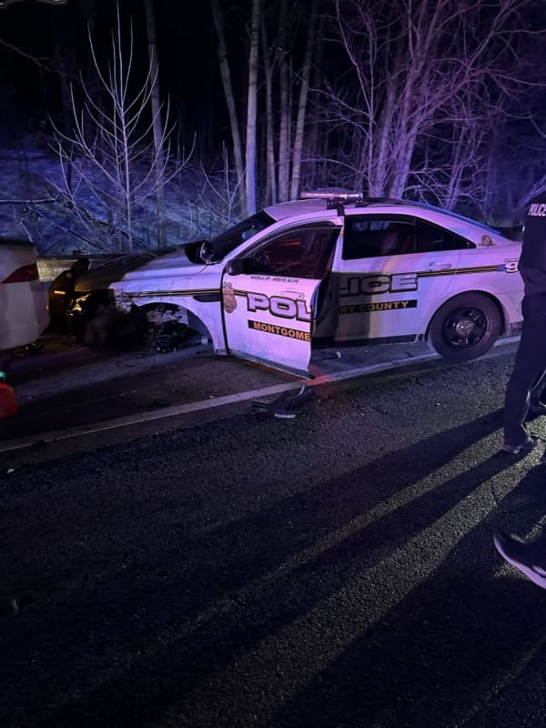 Montgomery County Police Cruiser Damaged In Crash That Left Car Overturned