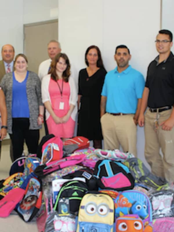 First County Bank Employees In Stamford Gather School Supplies