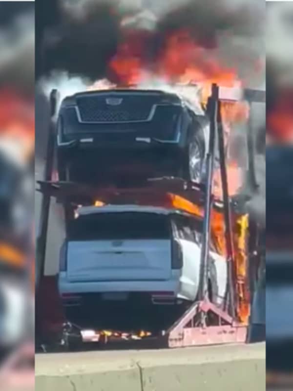 Car Carrier Erupts In Flames On NJ Turnpike