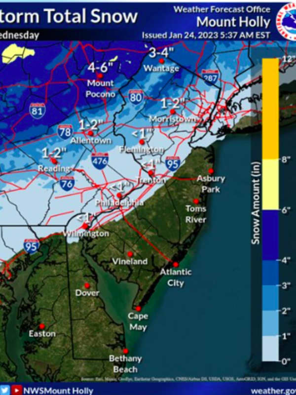 First Storm Of Season Bringing Snow, Gusty Winds To Much Of NJ, Eastern PA