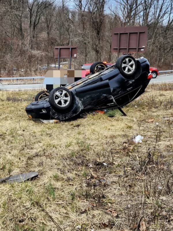Car Flips Over On Parkway In Westchester, Driver Hospitalized