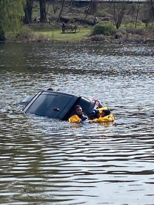 Police Rescue Woman After Car Crashes Into Lake In Westchester