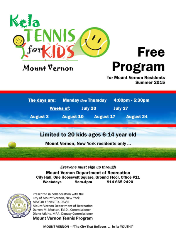 Kela And Mount Vernon Tennis Programs Offering Free Kids' Lessons