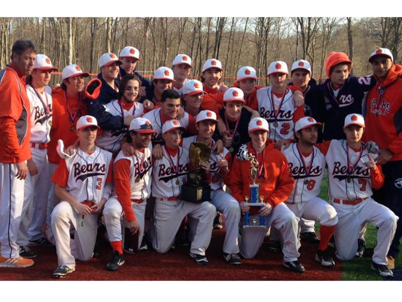 The Briarcliff High School baseball team with their first place trophy.