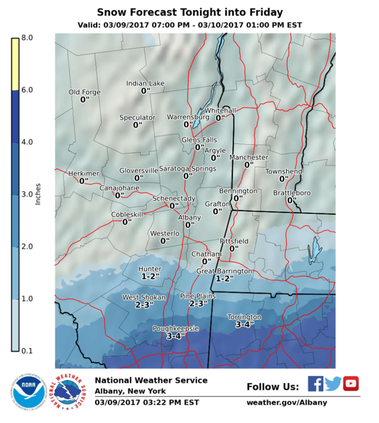 A look at snowfall projections for Dutchess and surrounding areas.