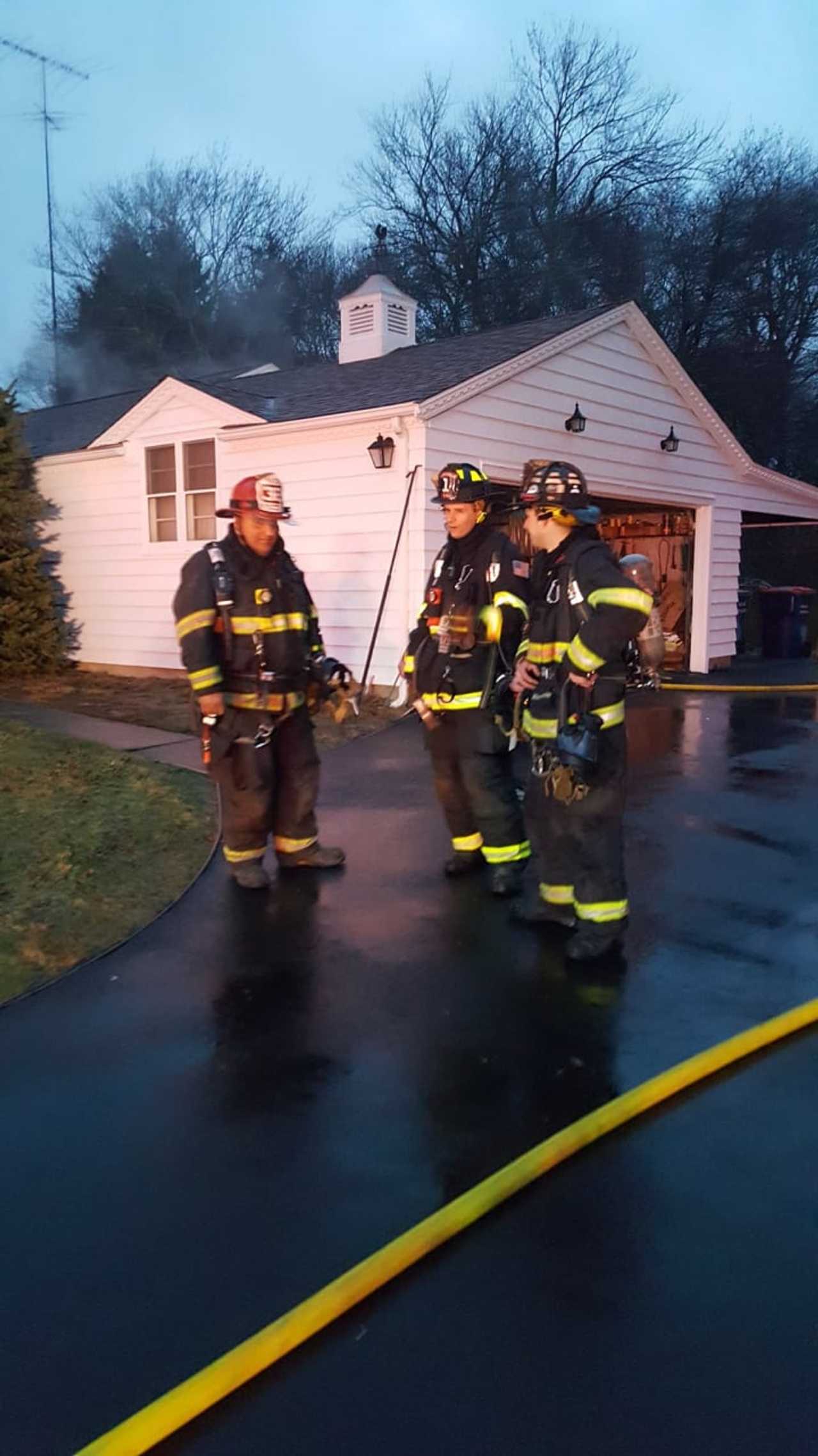 The Long Hill Volunteer Fire Co. responds to a kitchen fire Friday morning in Trumbull.