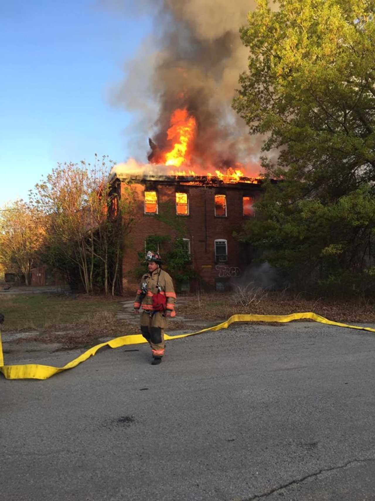 Firefighters are on the scene of a large fire at the former Hudson River Psychiatric Center.