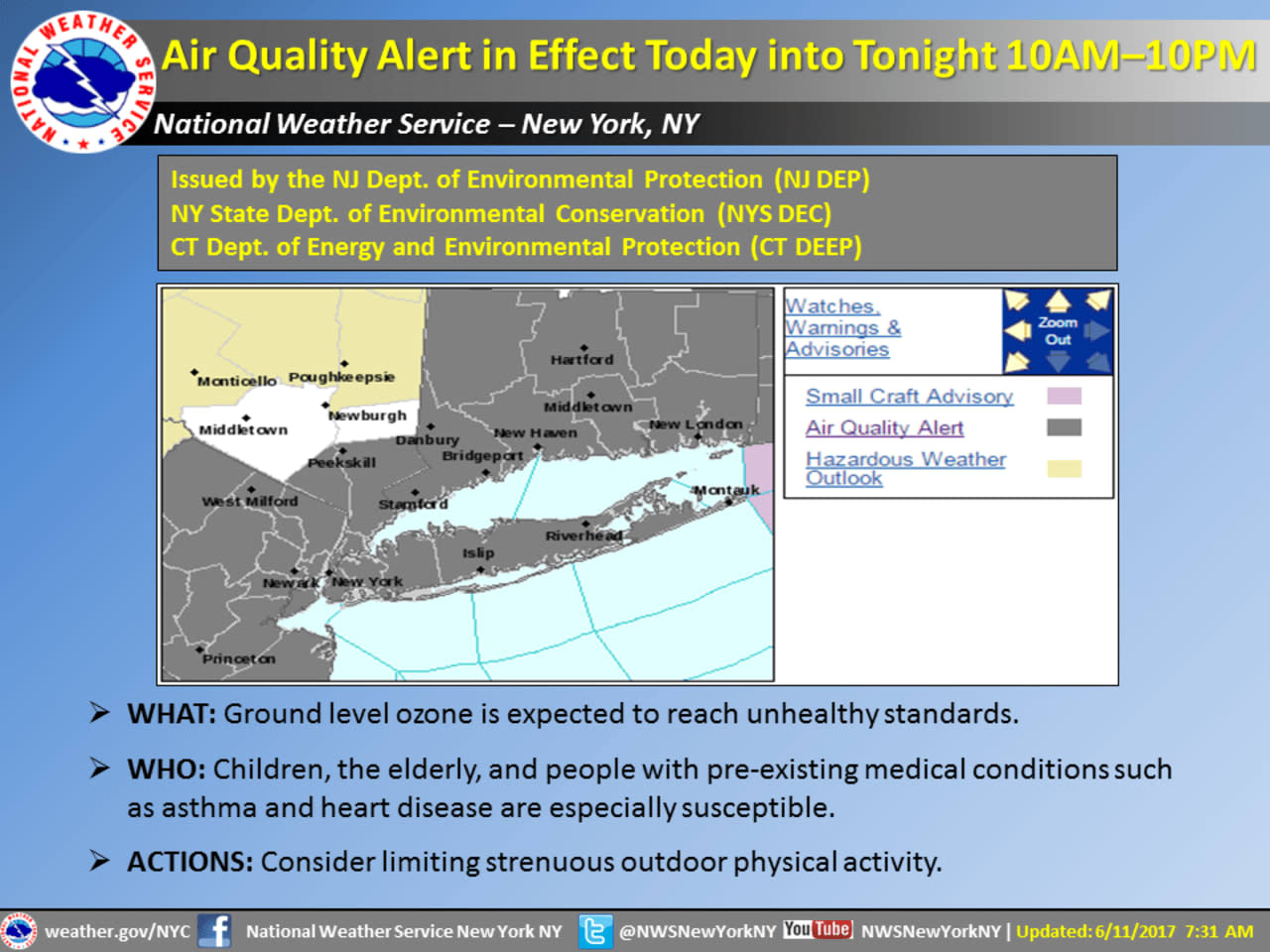 An Air Quality Alert is in effect until 10 p.m. Monday.