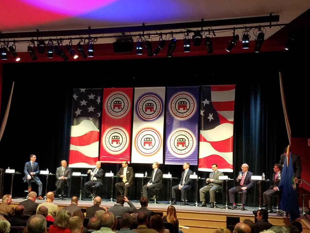 Republican candidates for Connecticut governor at an earlier debate in New Canaan