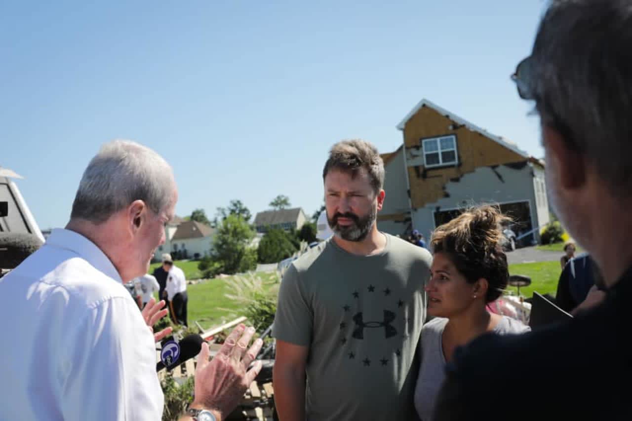 Gov. Phil Murphy meets with Mullica Hill homeowners devastated by the EF-3 tornado.