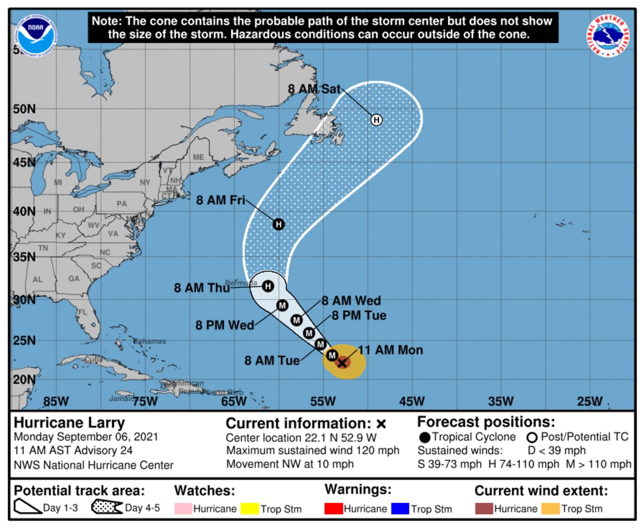 National Hurricane Center's latest look at Larry's projected track.