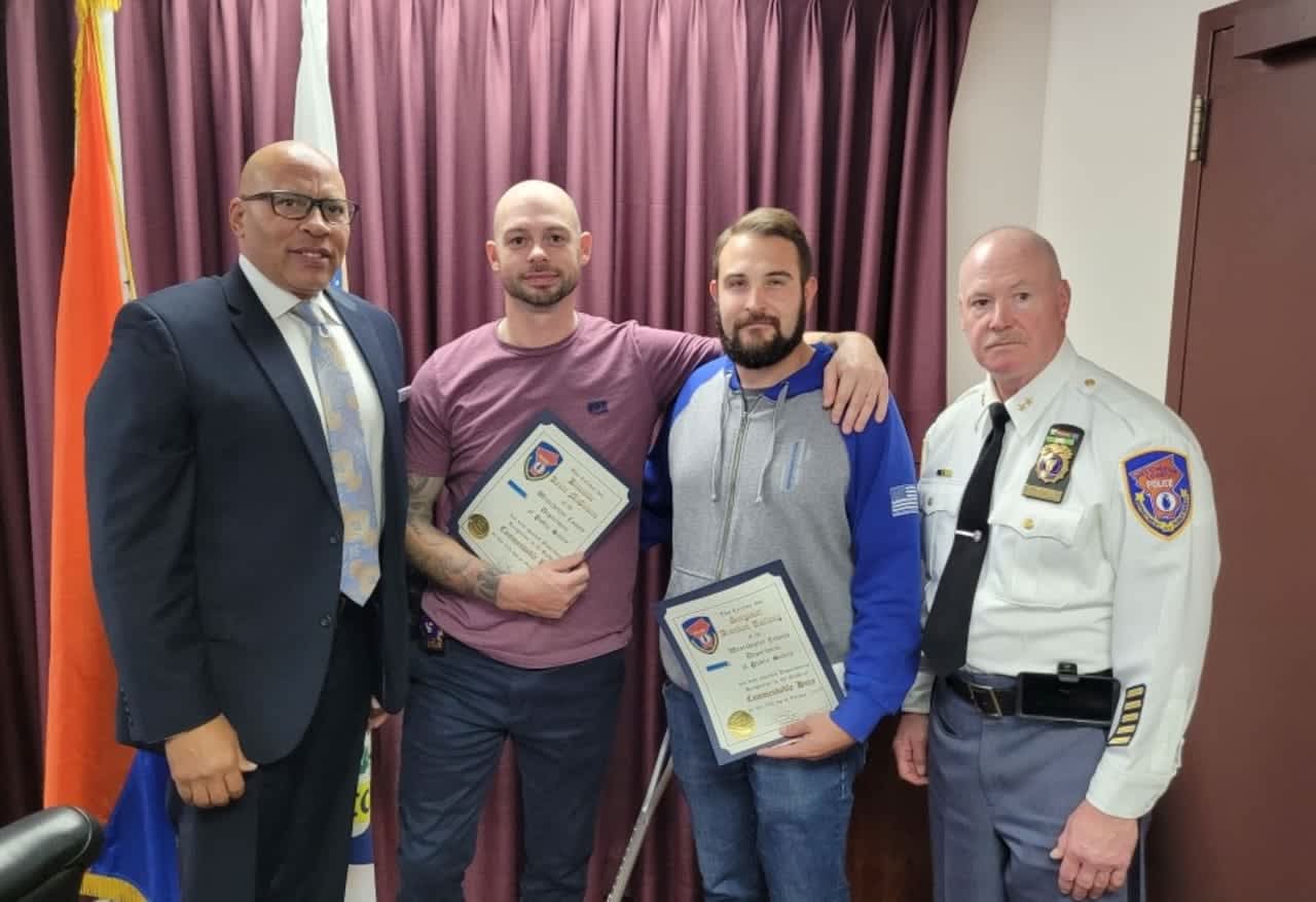 Detectives Brandom Amlung (center right) and Kevin McGovern (center left) of the Westchester County Police Department were awarded for finding a suspect involved in numerous thefts across the Hudson Valley and New Jersey.