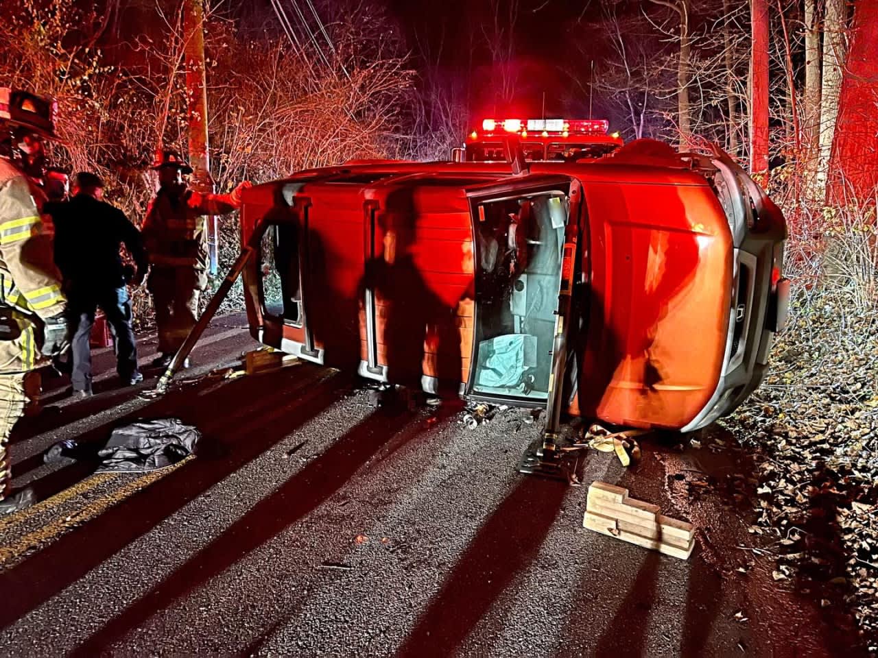 One person had to be rescued after they were trapped inside an overturned vehicle in Yorktown.