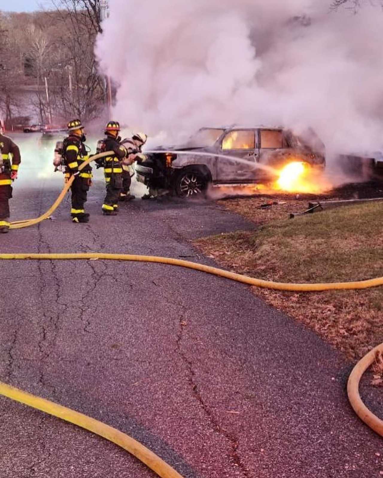 A car caught on fire in Somers on Nymph Drive near Lake Lincolndale.