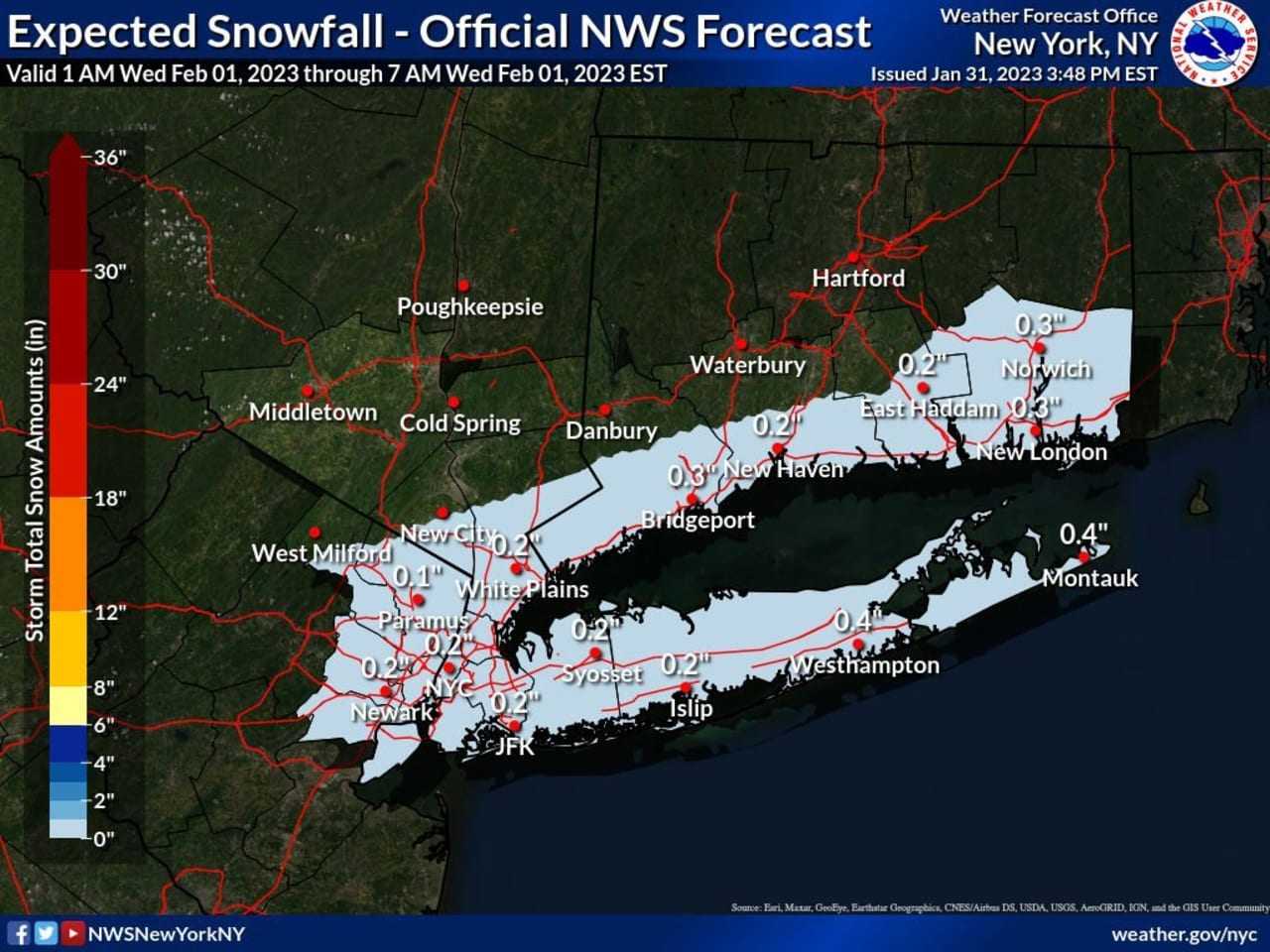 Areas where snow is possible overnight.