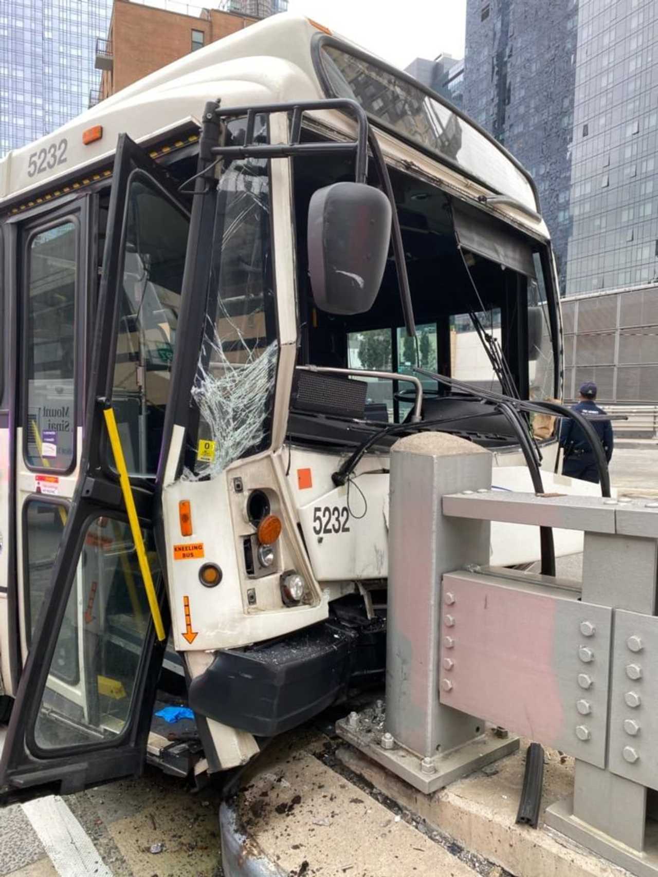 At the scene of Saturday morning's bus crash at the Port Authority terminal in Manhattan.