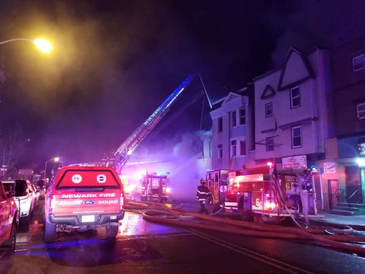 Three firefighters were injured fighting a Newark blaze Friday night.
