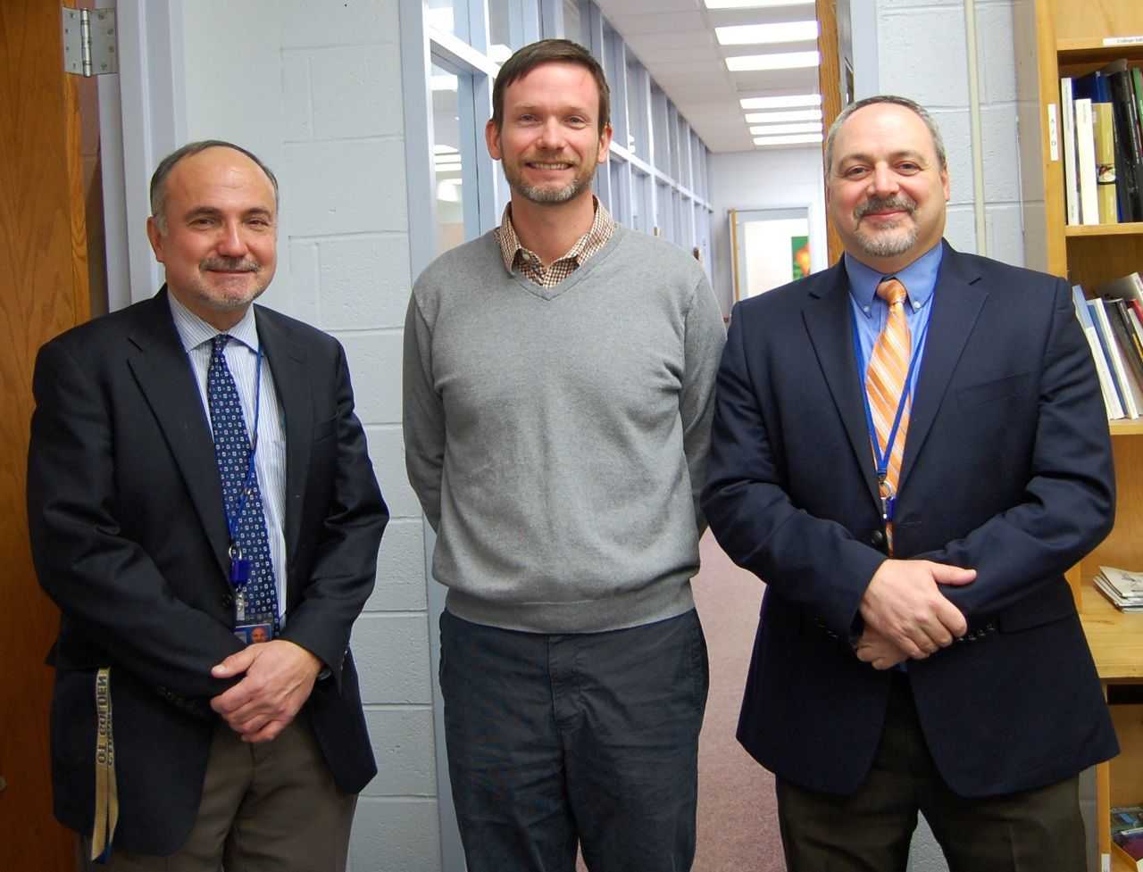 From left, Dr. Sabatini, Mr. Regar, and Mr. Matthew Spatz, Director of Guidance at Northern Valley Regional High School in Old Tappan.