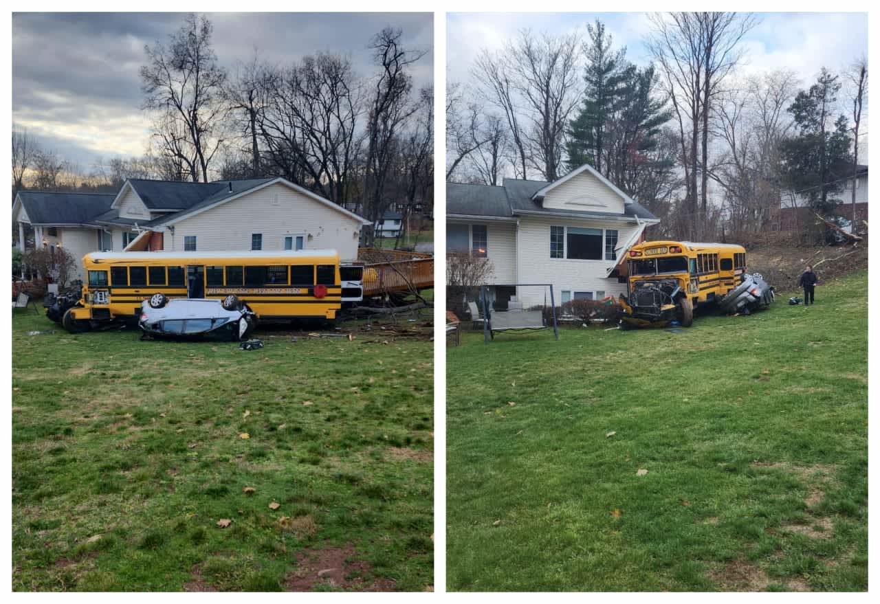 At least seven children and a school bus driver were injured when the bus crashed into a pole and two parked cars.