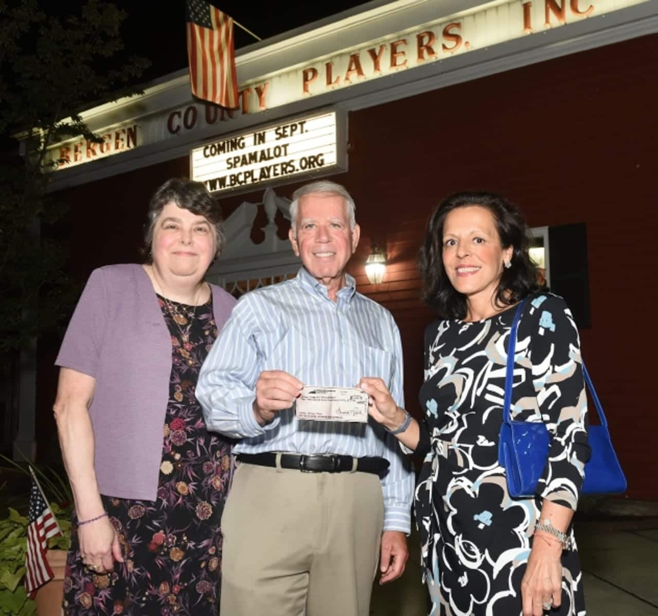 Lynne Lupfer, President of the Bergen County Players; Sheldon Stone, Bergen County Players Charity Chair; Sandy Carapezza, Director of Development at The Valley Hospital Foundation.