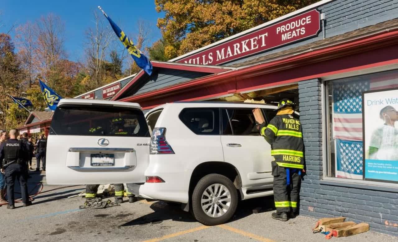 A vehicle crashed into the Red Mills Market in Mahopac Falls on Sunday, Oct. 30.