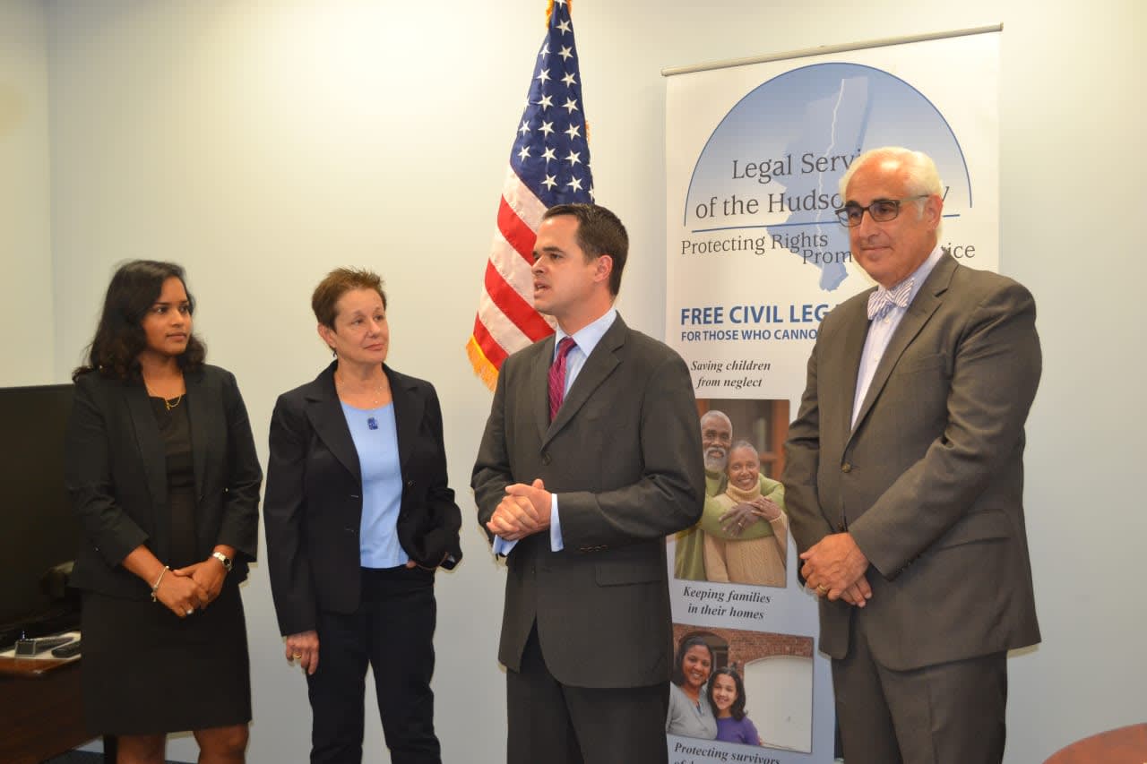 Sheeba Mathai, Attorney in Charge of LSHV’s Rockland Office; Barbara Finkelstein, LSHV’s CEO; New York State Senator David Carlucci; and Paul W. Adler, Esq., Regional Manager at Rand Commercial and LSHV Board Member.