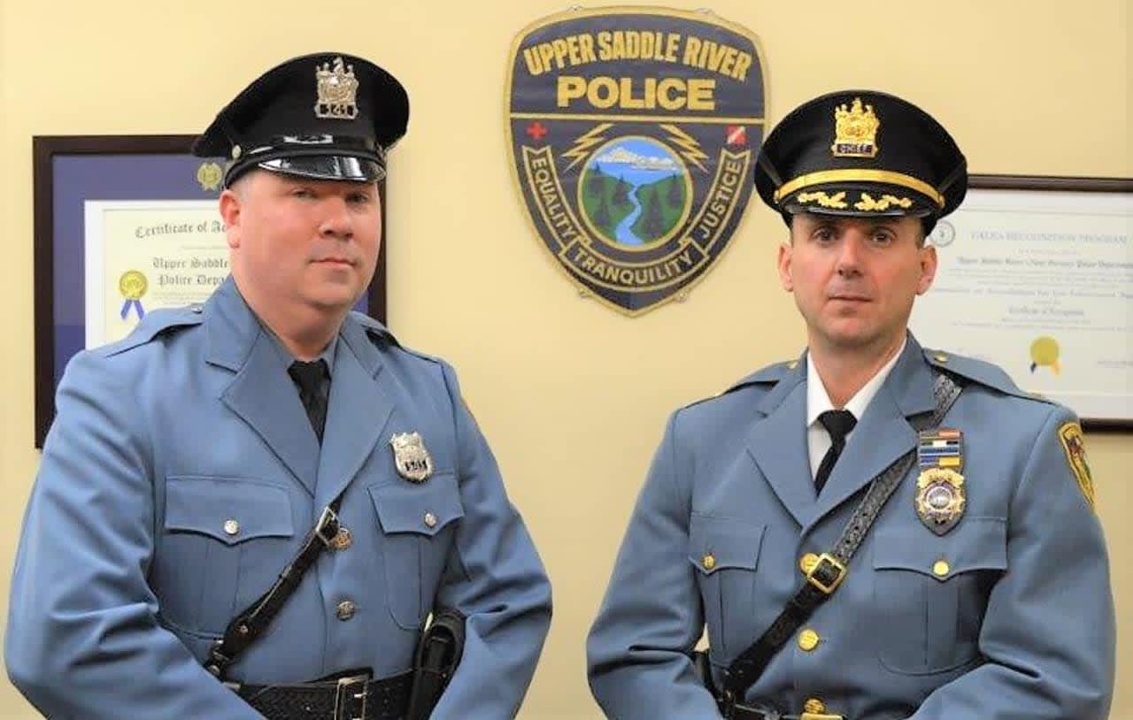 New Sgt. Kenneth Osborne with Upper Saddle River Police Chief Patrick Rotella.