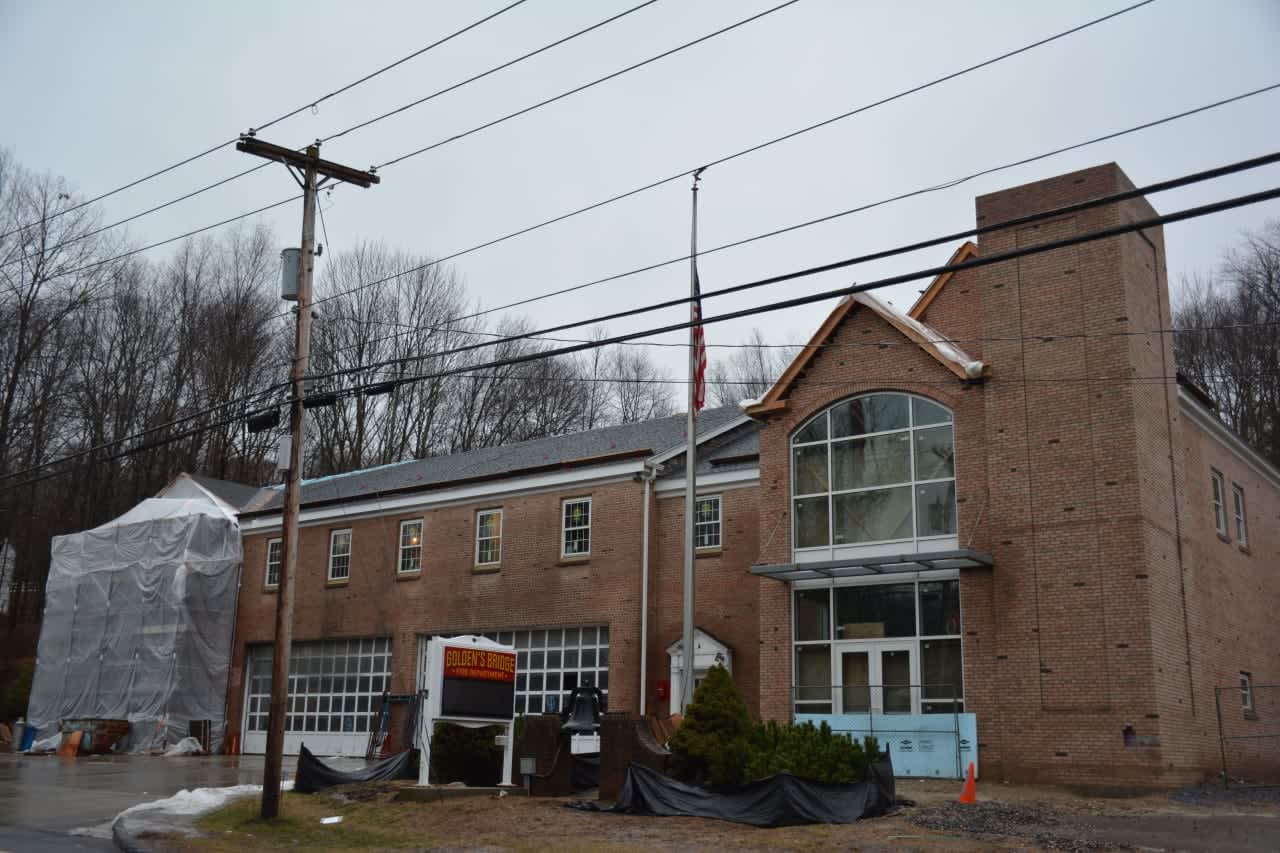 The Golden's Bridge firehouse, pictured, is under reconstruction due to a 2014 fire.